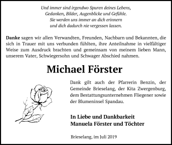 Traueranzeige von Michael Förster von Märkische Oderzeitung