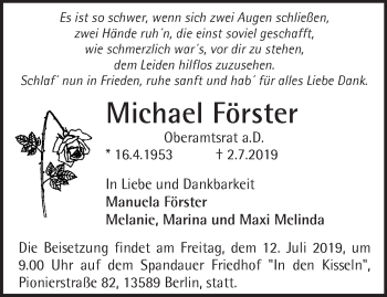 Traueranzeige von Michael Förster von Märkische Oderzeitung