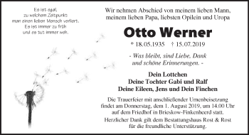 Traueranzeige von Otto Werner von Märkische Oderzeitung