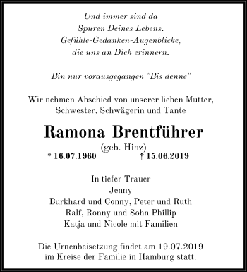 Traueranzeige von Ramona Brentführer von Märkische Oderzeitung