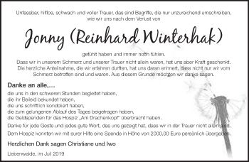 Traueranzeige von Reinhard Winterhak von Märkische Oderzeitung