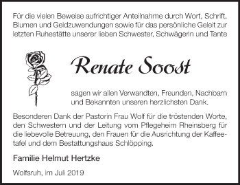 Traueranzeige von Renate Soost von Märkische Oderzeitung