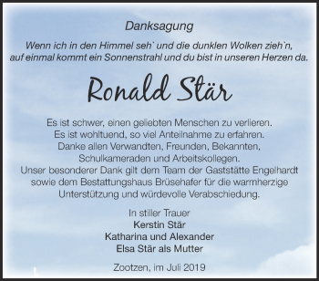 Traueranzeige von Ronald Stär von Märkische Oderzeitung