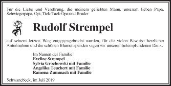 Traueranzeige von Rudolf Strempel von Märkische Oderzeitung