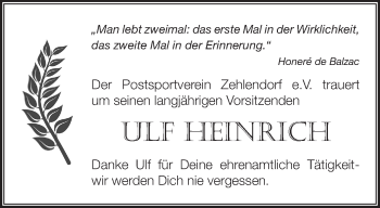 Traueranzeige von Ulf Heinrich von Märkische Oderzeitung