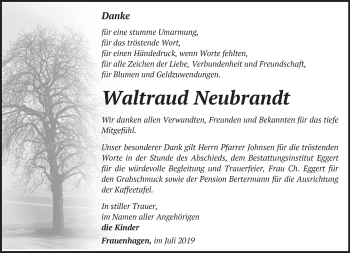 Traueranzeige von Waltraud Neubrandt von Märkische Oderzeitung