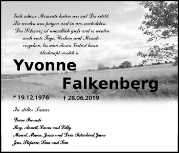 Traueranzeige von Yvonne Falkenberg von Märkische Oderzeitung