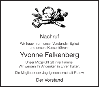 Traueranzeige von Yvonne Falkenberg von Märkische Oderzeitung