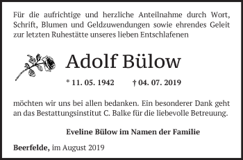 Traueranzeige von Adolf Bülow von Märkische Oderzeitung