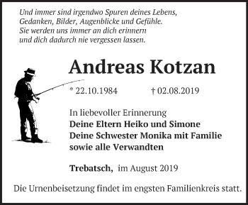 Traueranzeige von Andreas Kotzan von Märkische Oderzeitung