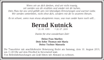 Traueranzeige von Bernd Kutnick von Märkische Oderzeitung