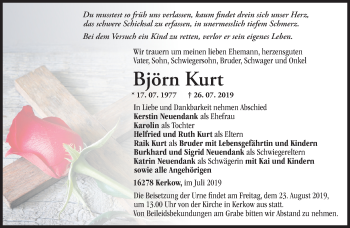 Traueranzeige von Björn Kurt von Märkische Oderzeitung