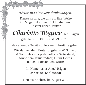 Traueranzeige von Charlotte Wegner von Märkische Oderzeitung