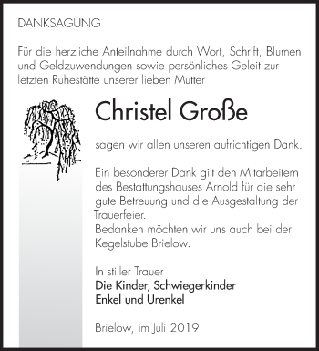 Traueranzeige von Christel Große von Märkische Oderzeitung