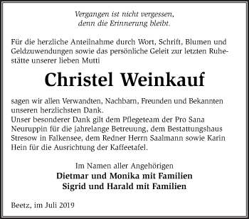 Traueranzeige von Christel Weinkauf von Märkische Oderzeitung