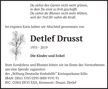 Traueranzeige von Detlef Drusst von Märkische Oderzeitung