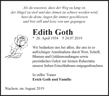 Traueranzeige von Edith Goth von Märkische Oderzeitung