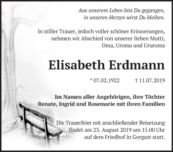 Traueranzeige von Elisabeth Erdmann von Märkische Oderzeitung