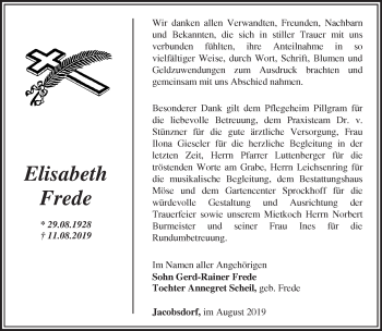 Traueranzeige von Elisabeth Frede von Märkische Oderzeitung