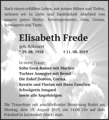 Traueranzeige von Elisabeth Frede von Märkische Oderzeitung