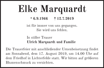 Traueranzeige von Elke Marquardt von Märkische Oderzeitung