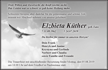 Traueranzeige von Elzbieta Küther von Märkische Oderzeitung