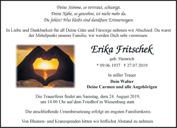 Traueranzeige von Erika Fritschek von Märkische Oderzeitung