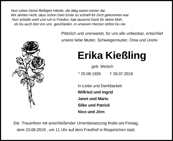 Traueranzeige von Erika Kießling von Märkische Oderzeitung