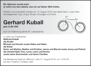 Traueranzeige von Gerhard Kuball von Märkische Oderzeitung