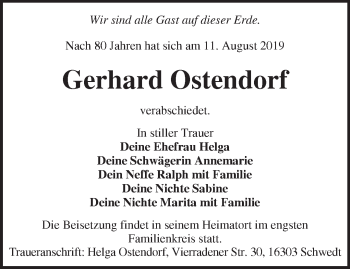 Traueranzeige von Gerhard Ostendorf von Märkische Oderzeitung