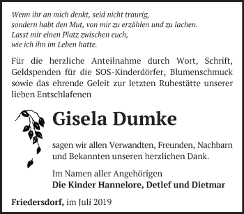 Traueranzeige von Gisela Dumke von Märkische Oderzeitung