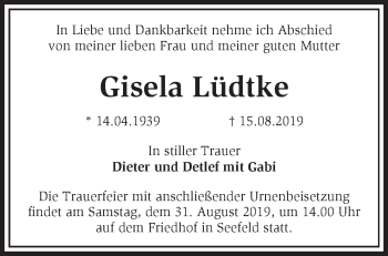 Traueranzeige von Gisela Lüdtke von Märkische Oderzeitung