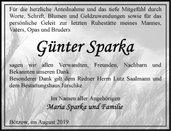 Traueranzeige von Günter Sparka von Märkische Oderzeitung