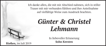 Traueranzeige von Günter und Christel Lehmann von Märkische Oderzeitung