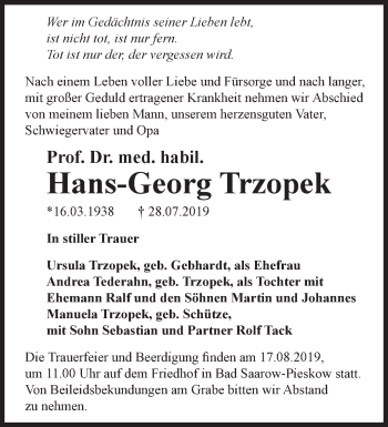 Traueranzeige von Hans-Georg Trzopek von Märkische Oderzeitung