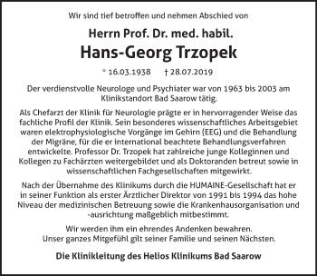 Traueranzeige von Hans-Georg Trzopek von Märkische Oderzeitung