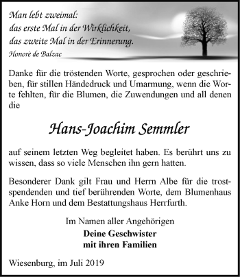 Traueranzeige von Hans-Joachim Semmler von Märkische Oderzeitung