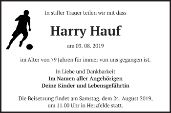 Traueranzeige von Harry Hauf von Märkische Oderzeitung