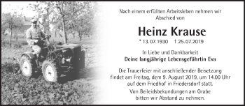 Traueranzeige von Heinz Krause von Märkische Oderzeitung