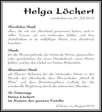 Traueranzeige von Helga Löchert von Märkische Oderzeitung