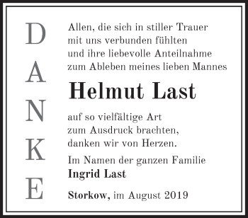 Traueranzeige von Helmut Last von Märkische Oderzeitung