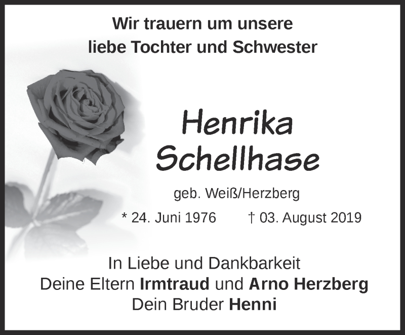  Traueranzeige für Henrika Schellhase vom 10.08.2019 aus Märkische Oderzeitung
