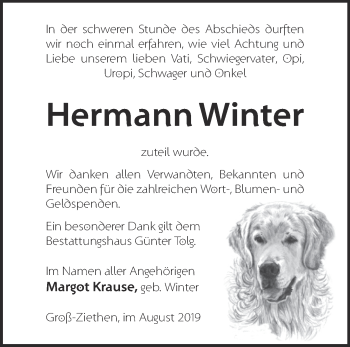 Traueranzeige von Hermann Winter von Märkische Oderzeitung