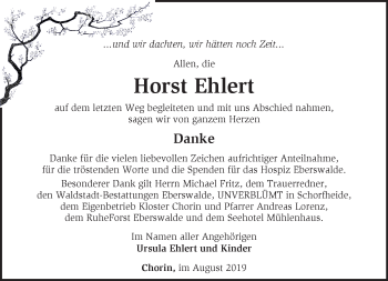 Traueranzeige von Horst Ehlert von Märkische Oderzeitung