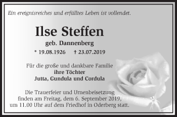 Traueranzeige von Ilse Steffen von Märkische Oderzeitung