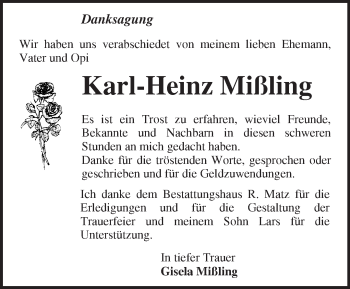 Traueranzeige von Karl-Heinz Mißling von Märkische Oderzeitung