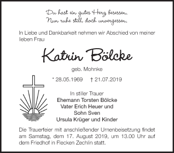 Traueranzeige von Katrin Bölcke von Märkische Oderzeitung