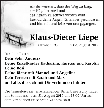 Traueranzeige von Klaus-Dieter Liepe von Märkische Oderzeitung