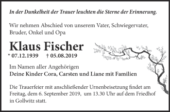 Traueranzeige von Klaus Fischer von Märkische Oderzeitung