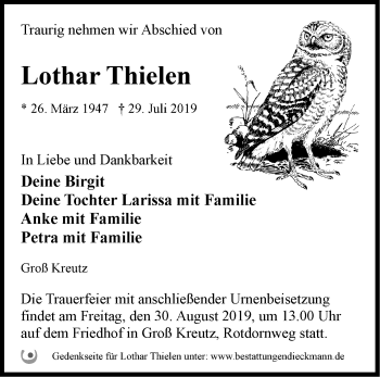 Traueranzeige von Lothar Thielen von Märkische Oderzeitung